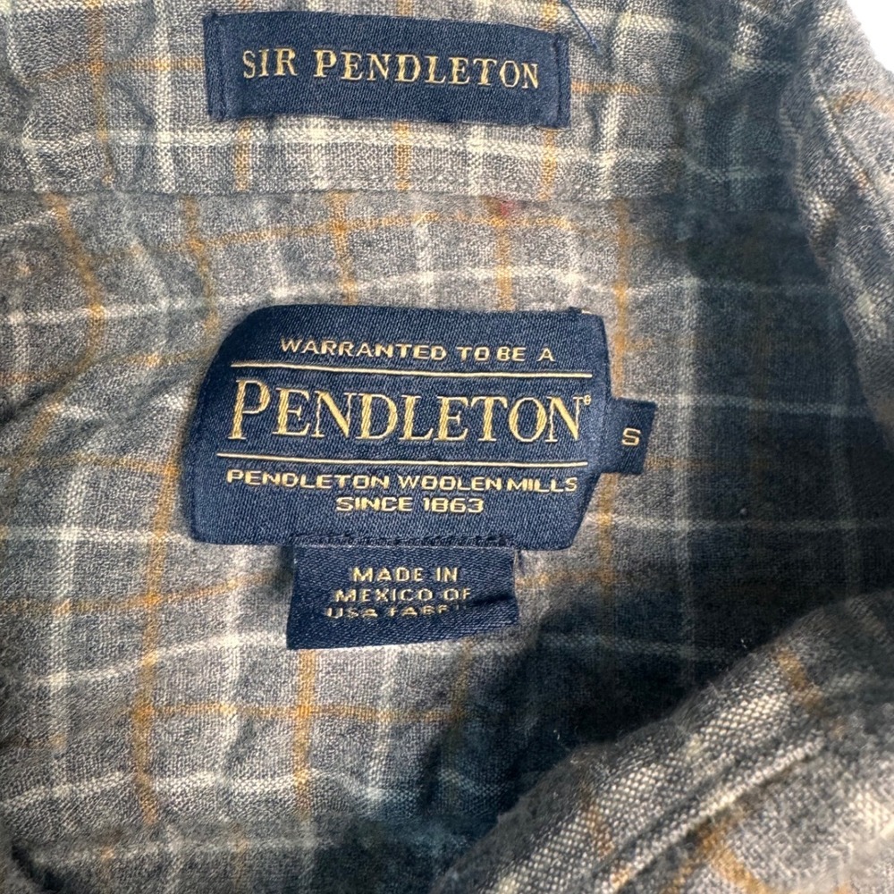 Sir Pendleton Wool Plaid Button Down Shirt Brown Tan Grid Mens Small USA made - Picture 3 of 5